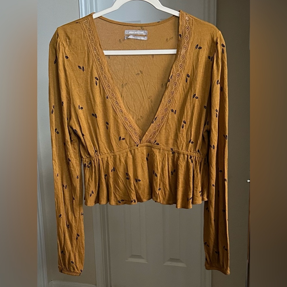 Urban Outfitters Mustard V-Neck Crop Top